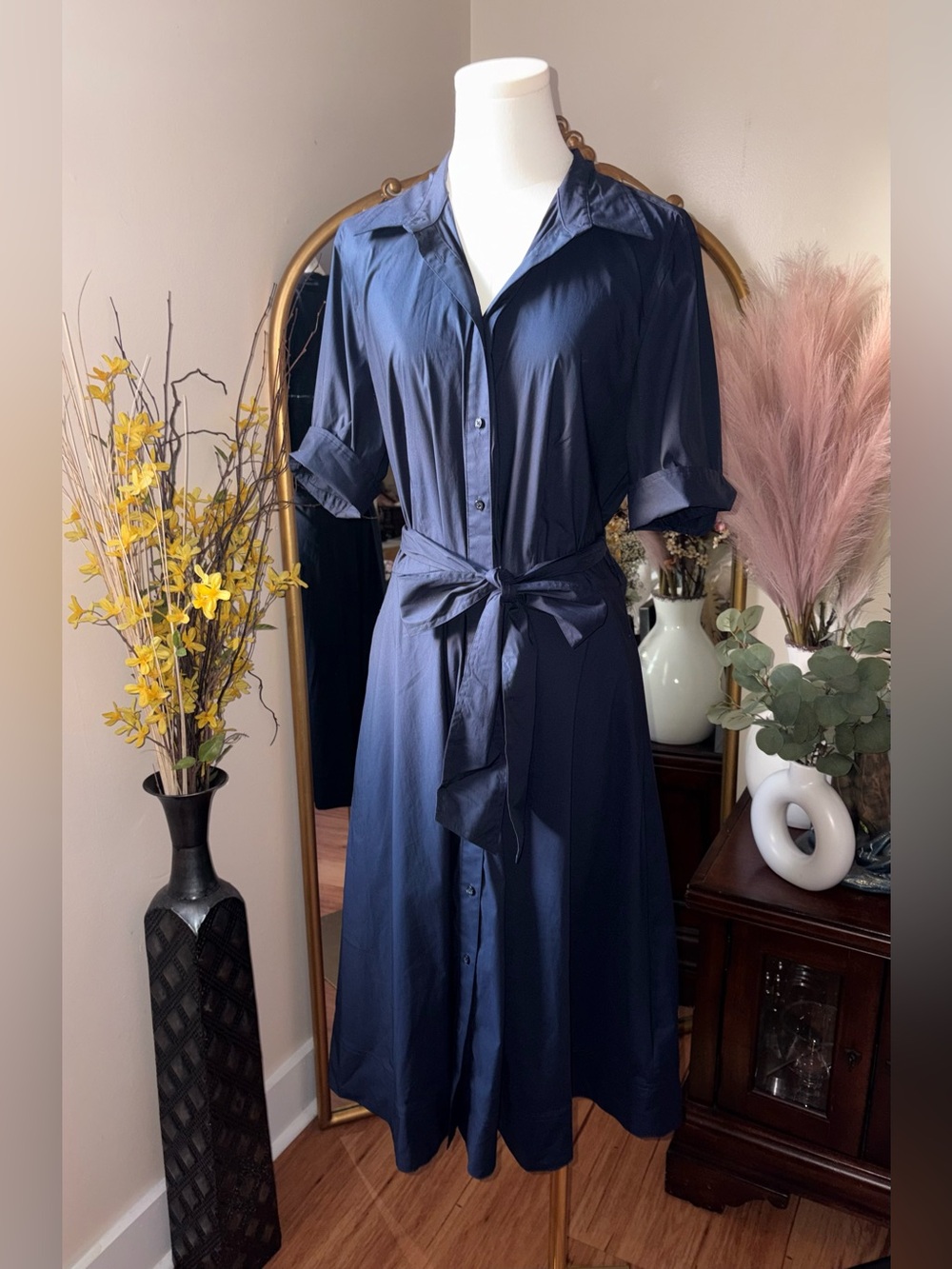 Lauren Ralph Lauren black label Navy button up maxi Dress with Tie Belt